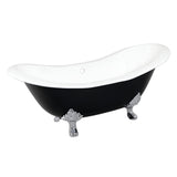 Aqua Eden 72-Inch Cast Iron Oval Double Slipper Clawfoot Tub (No Faucet Drillings)