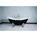 Aqua Eden 72-Inch Cast Iron Oval Double Slipper Clawfoot Tub (No Faucet Drillings)