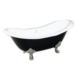 Aqua Eden 72-Inch Cast Iron Oval Double Slipper Clawfoot Tub (No Faucet Drillings)