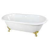 Aqua Eden 66-Inch Cast Iron Oval Double Ended Clawfoot Tub (7-Inch Faucet Drillings)