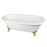 Aqua Eden 66-Inch Cast Iron Oval Double Ended Clawfoot Tub (7-Inch Faucet Drillings)