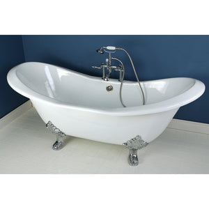 Aqua Eden 72-Inch Cast Iron Oval Double Slipper Clawfoot Tub (7-Inch Faucet Drillings)