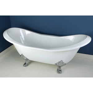 Aqua Eden 72-Inch Cast Iron Oval Double Slipper Clawfoot Tub (7-Inch Faucet Drillings)