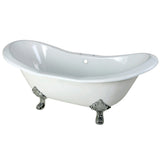 Aqua Eden 72-Inch Cast Iron Oval Double Slipper Clawfoot Tub (7-Inch Faucet Drillings)