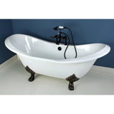 Aqua Eden 72-Inch Cast Iron Oval Double Slipper Clawfoot Tub (7-Inch Faucet Drillings)