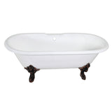 Aqua Eden 72-Inch Cast Iron Oval Double Ended Clawfoot Tub (7-Inch Faucet Drillings)