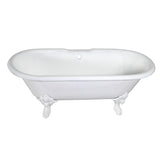 Aqua Eden 72-Inch Cast Iron Oval Double Ended Clawfoot Tub (7-Inch Faucet Drillings)