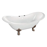 Aqua Eden 61-Inch Cast Iron Oval Double Slipper Clawfoot Tub (7-Inch Faucet Drillings)