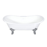 Aqua Eden 72-Inch Cast Iron Oval Double Slipper Clawfoot Tub (7-Inch Faucet Drillings)