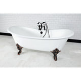 Aqua Eden 72-Inch Cast Iron Oval Double Slipper Clawfoot Tub (7-Inch Faucet Drillings)