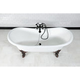 Aqua Eden 72-Inch Cast Iron Oval Double Slipper Clawfoot Tub (7-Inch Faucet Drillings)