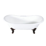 Aqua Eden 72-Inch Cast Iron Oval Double Slipper Clawfoot Tub (7-Inch Faucet Drillings)