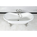 Aqua Eden 72-Inch Cast Iron Oval Double Slipper Clawfoot Tub (7-Inch Faucet Drillings)