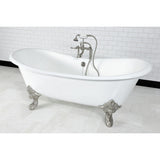 Aqua Eden 72-Inch Cast Iron Oval Double Slipper Clawfoot Tub (7-Inch Faucet Drillings)