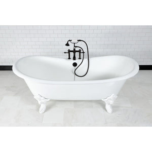 Aqua Eden 72-Inch Cast Iron Oval Double Slipper Clawfoot Tub (7-Inch Faucet Drillings)