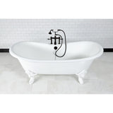 Aqua Eden 72-Inch Cast Iron Oval Double Slipper Clawfoot Tub (7-Inch Faucet Drillings)