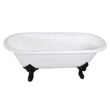 Aqua Eden 72-Inch Cast Iron Oval Double Ended Clawfoot Tub (No Faucet Drillings)