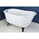 Aqua Eden 53-Inch Cast Iron Oval Single Slipper Clawfoot Tub (No Faucet Drillings)