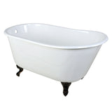 Aqua Eden 53-Inch Cast Iron Oval Single Slipper Clawfoot Tub (No Faucet Drillings)