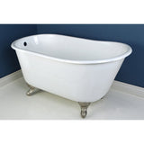 Aqua Eden 53-Inch Cast Iron Oval Single Slipper Clawfoot Tub (No Faucet Drillings)