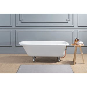 Aqua Eden 54-Inch Cast Iron D-Shaped Roll Top Clawfoot Tub (No Faucet Drillings)