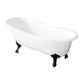 Tazatina 57-Inch Cast Iron Oval Single Slipper Clawfoot Tub (No Faucet Drillings)