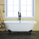 Aqua Eden 60-Inch Cast Iron Oval Double Ended Clawfoot Tub (No Faucet Drillings)