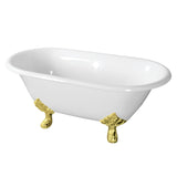 Aqua Eden 60-Inch Cast Iron Oval Double Ended Clawfoot Tub (No Faucet Drillings)