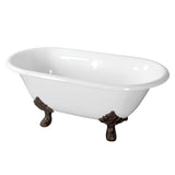 Aqua Eden 60-Inch Cast Iron Oval Double Ended Clawfoot Tub (No Faucet Drillings)