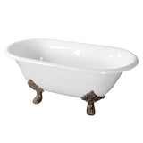 Aqua Eden 60-Inch Cast Iron Oval Double Ended Clawfoot Tub (No Faucet Drillings)