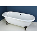 Aqua Eden 66-Inch Cast Iron Oval Double Ended Clawfoot Tub (No Faucet Drillings)