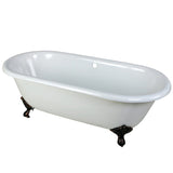 Aqua Eden 66-Inch Cast Iron Oval Double Ended Clawfoot Tub (No Faucet Drillings)