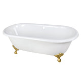 Aqua Eden 66-Inch Cast Iron Oval Double Ended Clawfoot Tub (No Faucet Drillings)