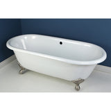 Aqua Eden 66-Inch Cast Iron Oval Double Ended Clawfoot Tub (No Faucet Drillings)