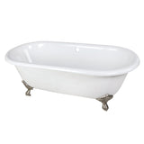 Aqua Eden 66-Inch Cast Iron Oval Double Ended Clawfoot Tub (No Faucet Drillings)