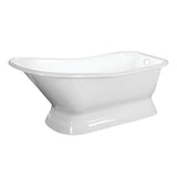 Aqua Eden 66-Inch Cast Iron D-Shaped Single Slipper Pedestal Tub (No Faucet Drillings)