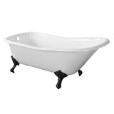 Aqua Eden 67-Inch Cast Iron D-Shaped Single Slipper Clawfoot Tub (No Faucet Drillings)