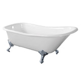 Aqua Eden 67-Inch Cast Iron D-Shaped Single Slipper Clawfoot Tub (No Faucet Drillings)