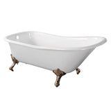 Aqua Eden 67-Inch Cast Iron D-Shaped Single Slipper Clawfoot Tub (No Faucet Drillings)