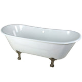 Aqua Eden 67-Inch Cast Iron Oval Double Slipper Clawfoot Tub (No Faucet Drillings)