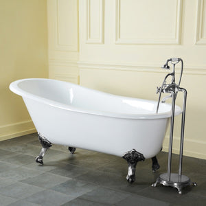 Aqua Eden 67-Inch Cast Iron Oval Single Slipper Clawfoot Tub (No Faucet Drillings)