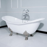 Aqua Eden 72-Inch Cast Iron Oval Double Slipper Clawfoot Tub (No Faucet Drillings)