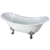 Aqua Eden 72-Inch Cast Iron Oval Double Slipper Clawfoot Tub (No Faucet Drillings)