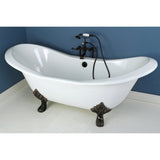 Aqua Eden 72-Inch Cast Iron Oval Double Slipper Clawfoot Tub (No Faucet Drillings)