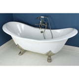 Aqua Eden 72-Inch Cast Iron Oval Double Slipper Clawfoot Tub (No Faucet Drillings)