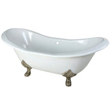 Aqua Eden 72-Inch Cast Iron Oval Double Slipper Clawfoot Tub (No Faucet Drillings)