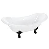 Aqua Eden 61-Inch Cast Iron Oval Double Slipper Clawfoot Tub (No Faucet Drillings)