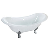 Aqua Eden 61-Inch Cast Iron Oval Double Slipper Clawfoot Tub (No Faucet Drillings)