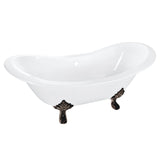 Aqua Eden 61-Inch Cast Iron Oval Double Slipper Clawfoot Tub (No Faucet Drillings)