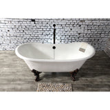 Aqua Eden 67-Inch Cast Iron Oval Double Slipper Clawfoot Tub (No Faucet Drillings)